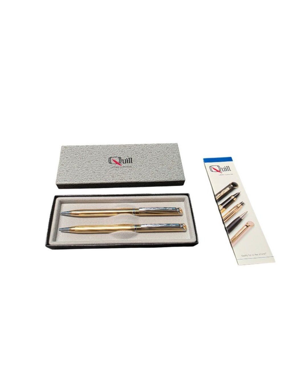 Vintage Quill Pen & Mechanical Pencil Set Gold with Box
